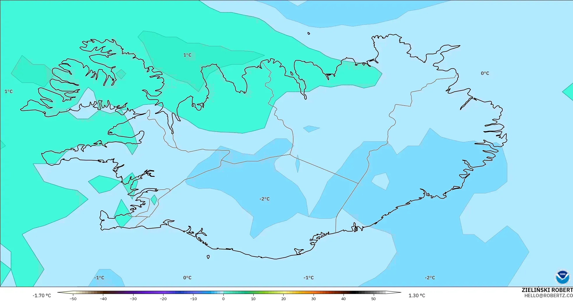 GFS modelo - Islandia, Temperatura a 850 hPa