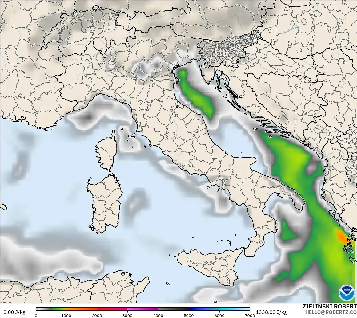 GFS modelo - Italia, CAPE