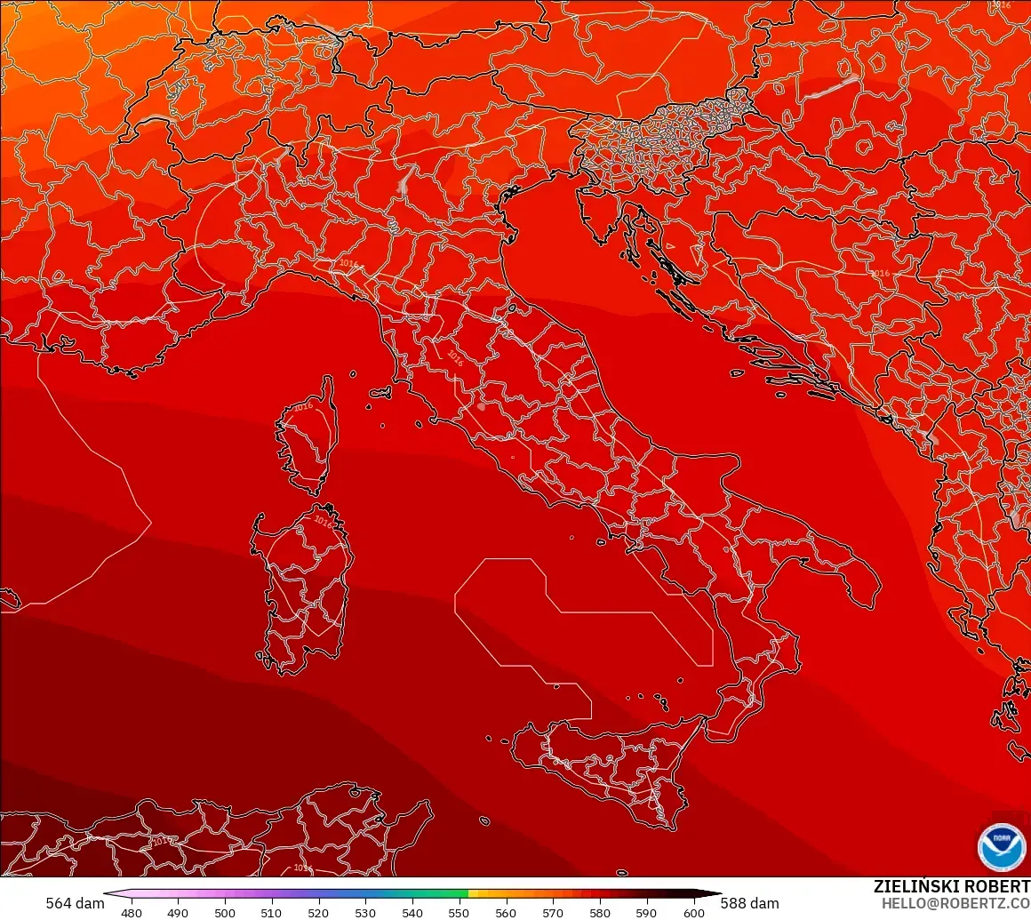 GFS modelo - Italia, Altura geopotencial a 500 hPa