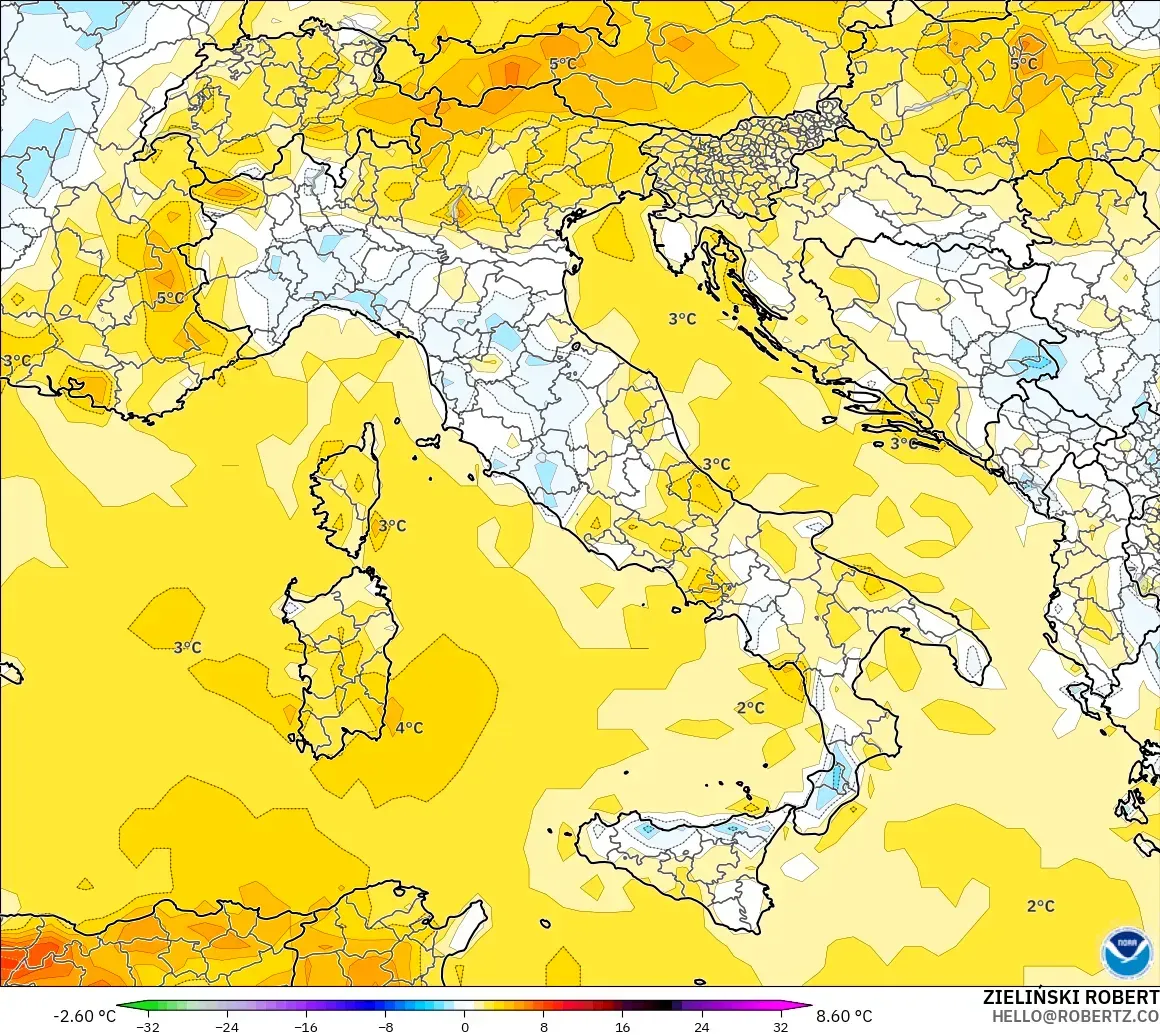 GFS modelo - Italia, Anomalía de temperatura a 2 m