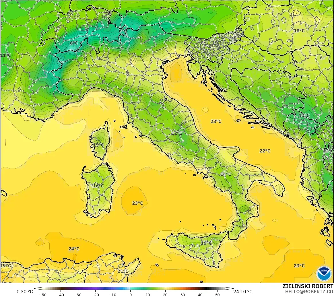 GFS modelo - Italia, Temperatura a 2 m