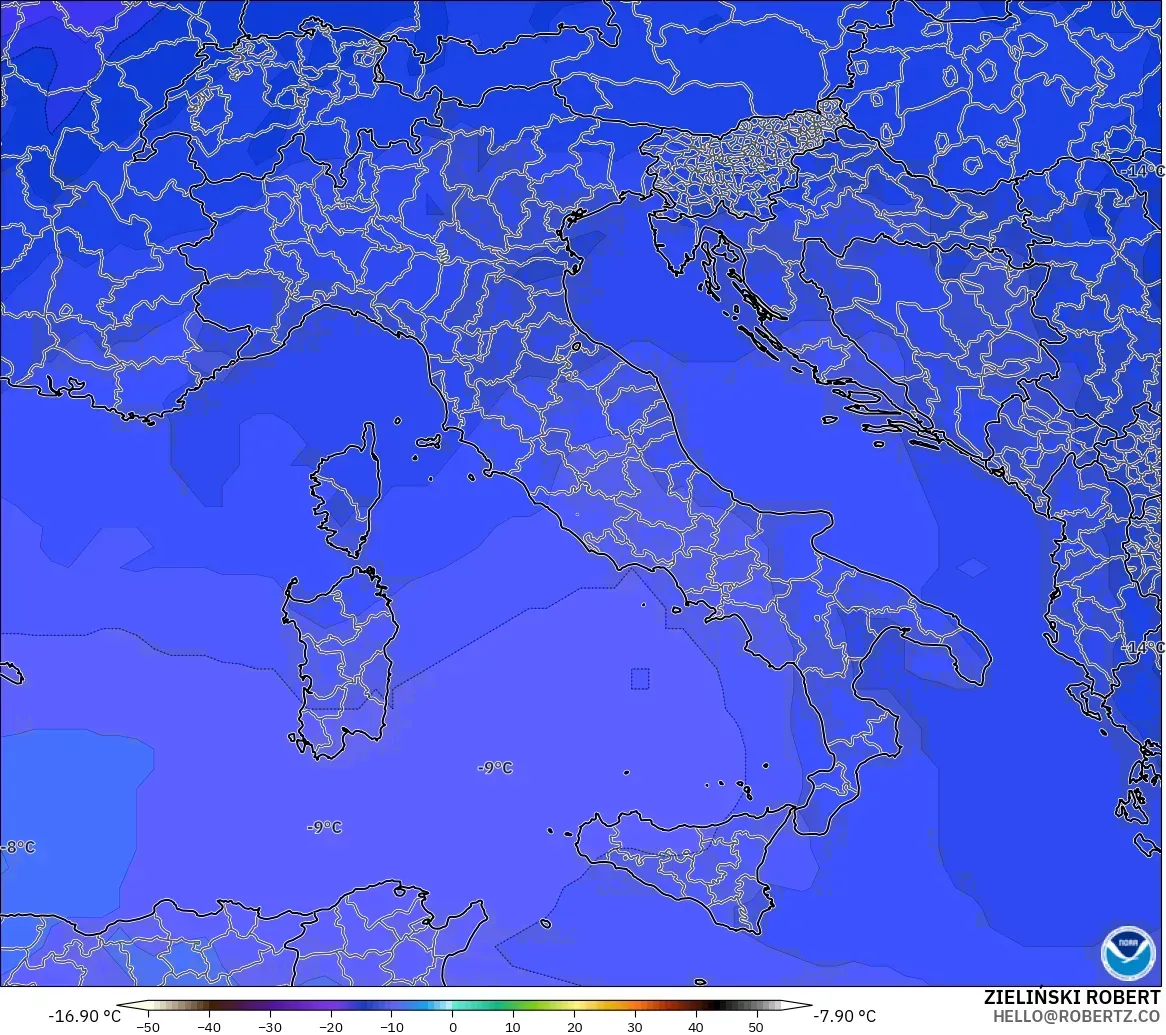 GFS modelo - Italia, Temperatura a 500 hPa