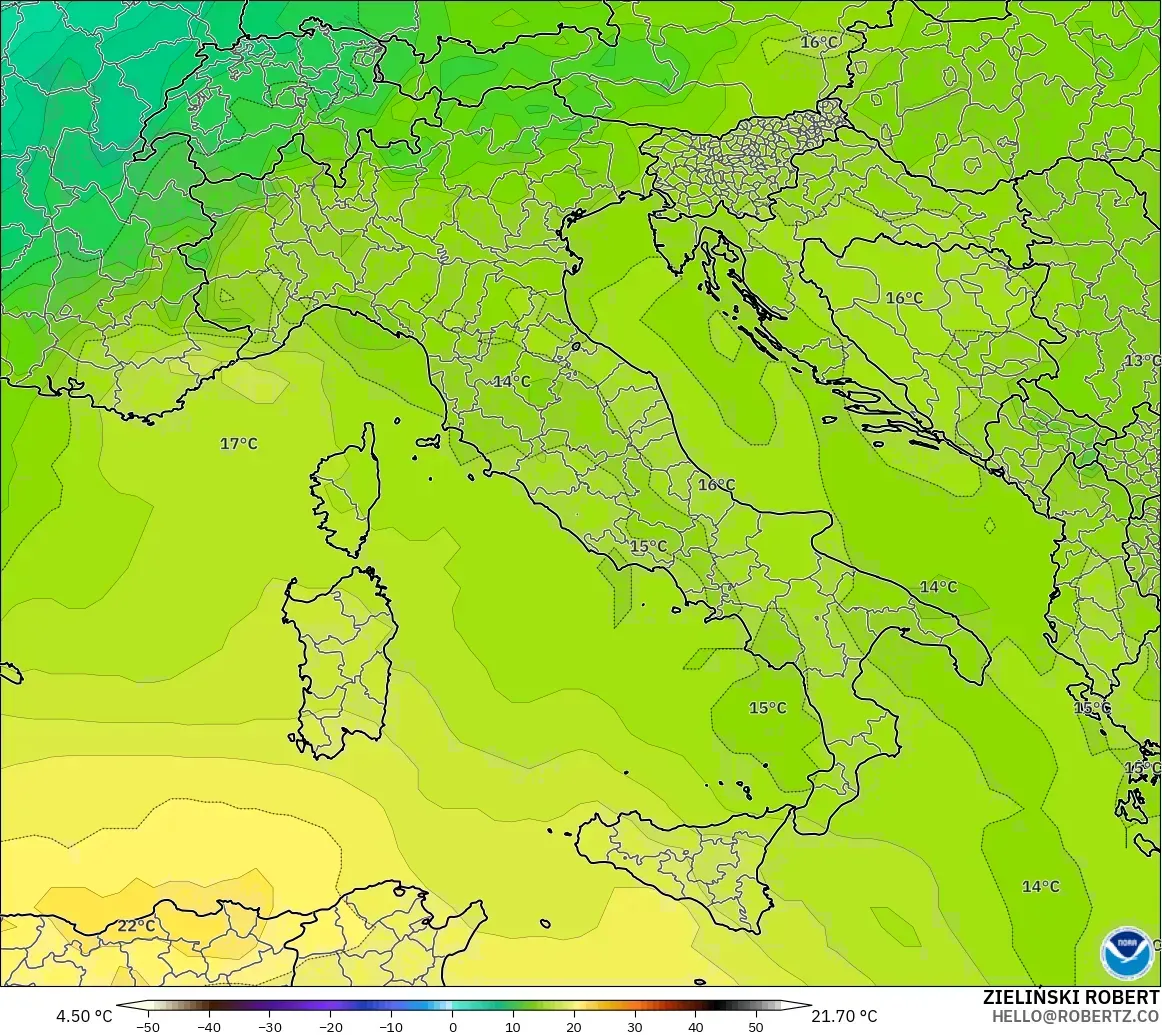 GFS modelo - Italia, Temperatura a 850 hPa