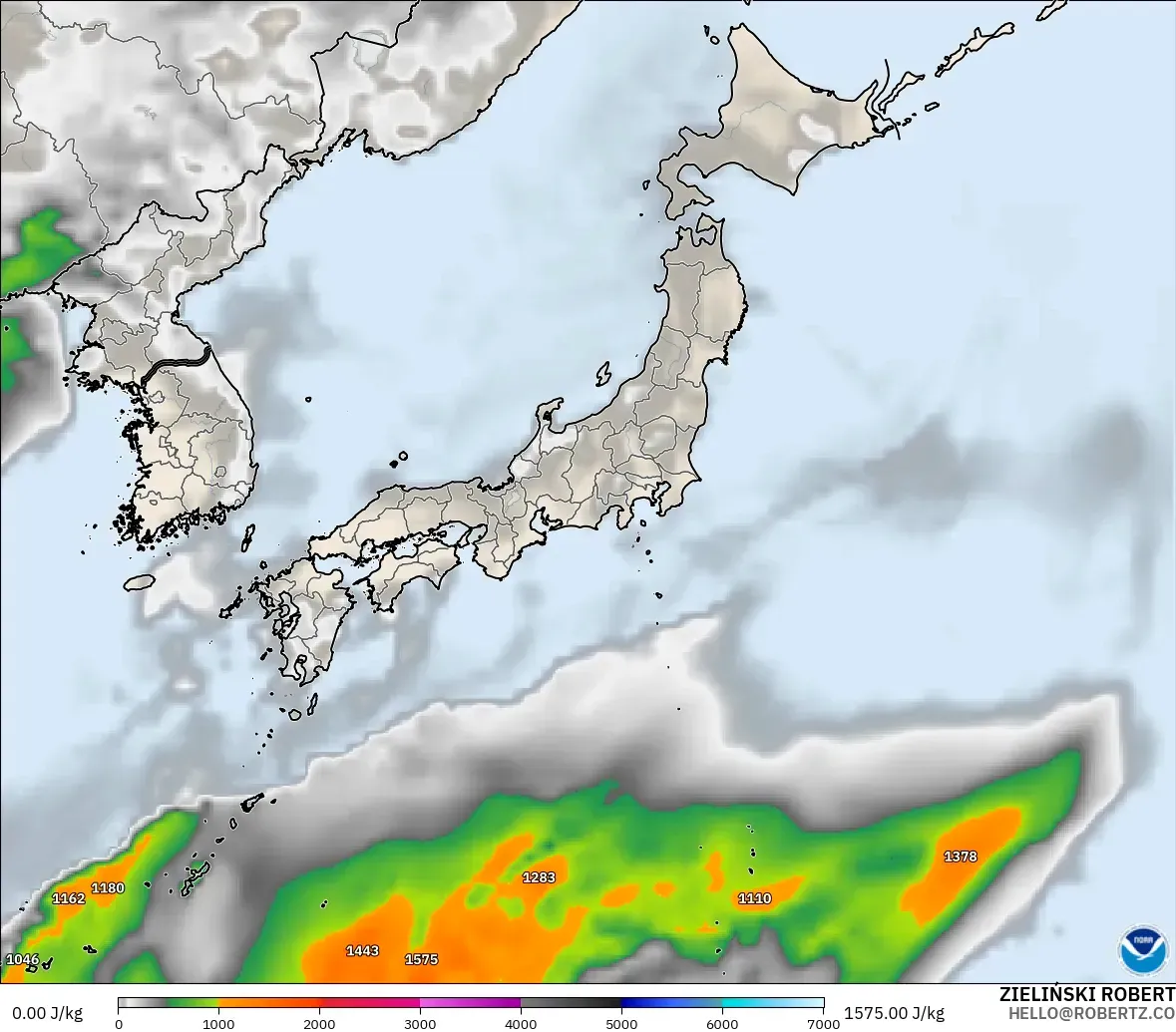 GFS modelo - Japón, CAPE