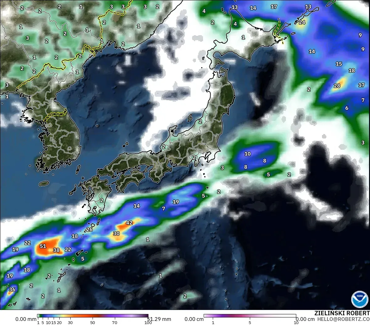 GFS modelo - Japón, Precipitación, nubes y presión