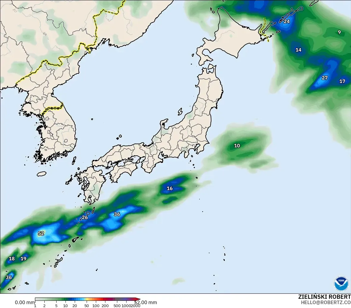 GFS modelo - Japón, Acumulación de precipitación