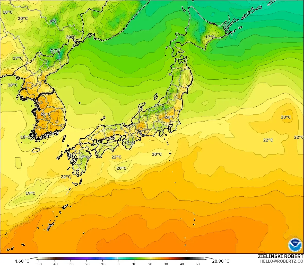 GFS modelo - Japón, Temperatura a 2 m