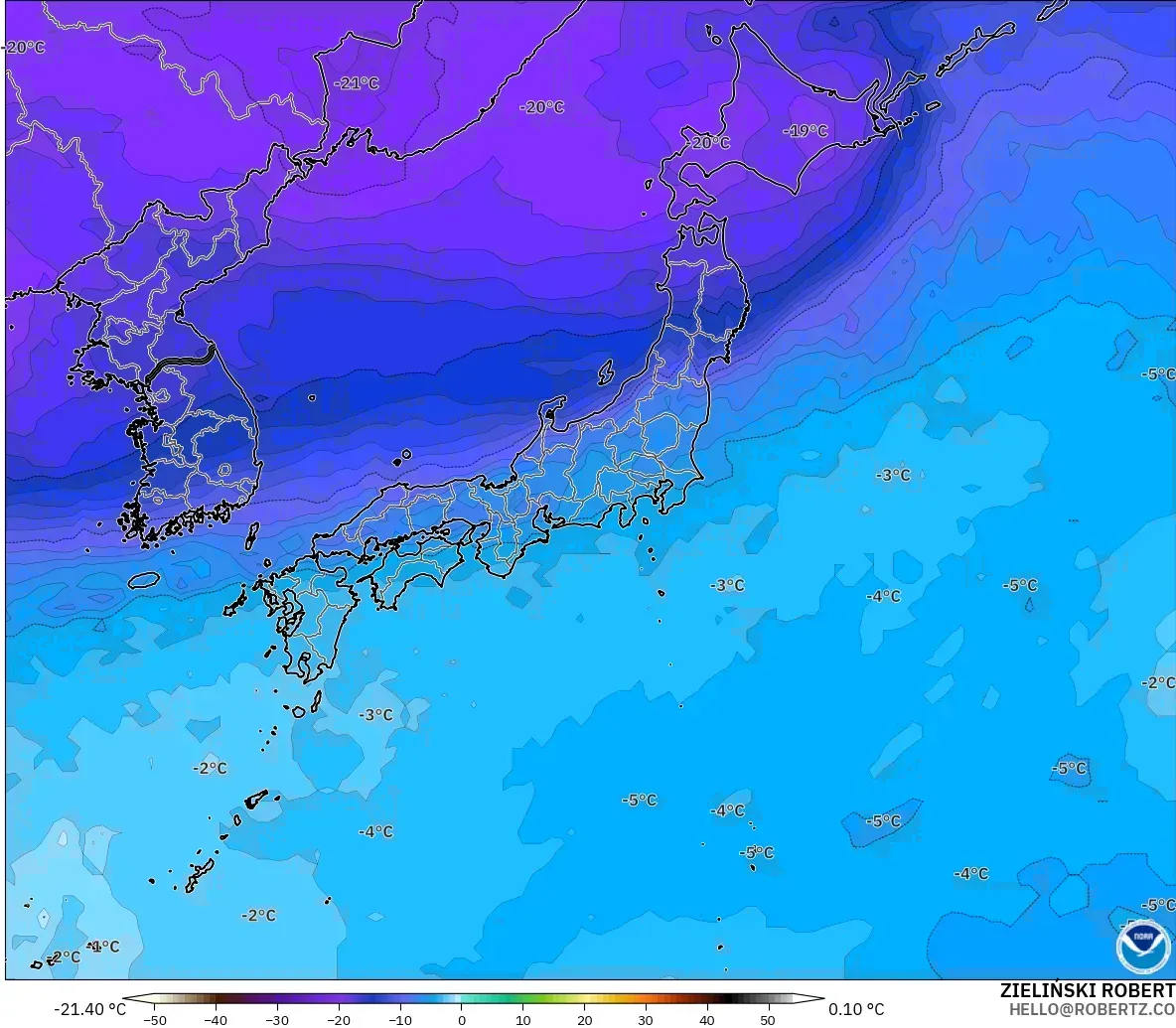 GFS modelo - Japón, Temperatura a 500 hPa