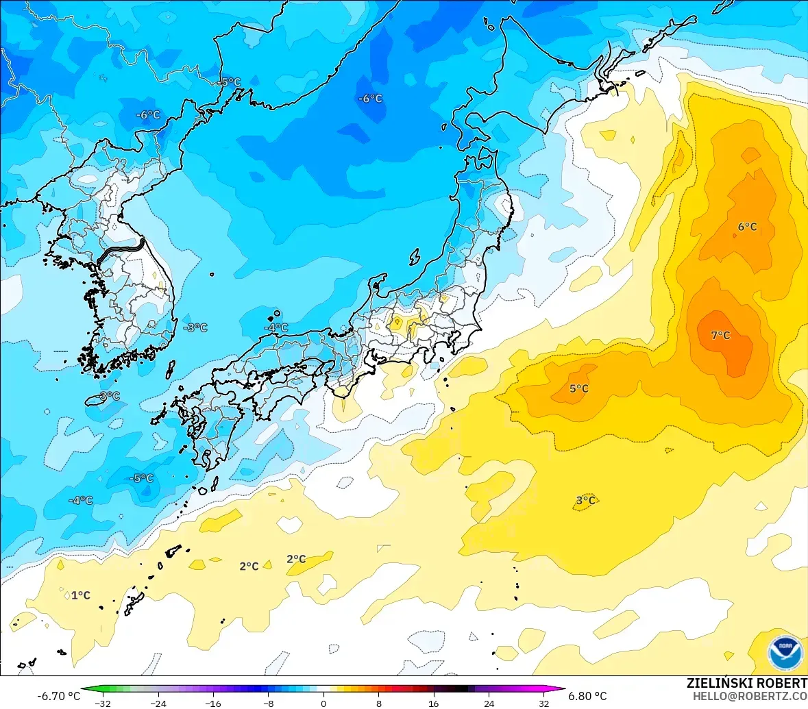 GFS modelo - Japón, Anomalía de temperatura a 850 hPa