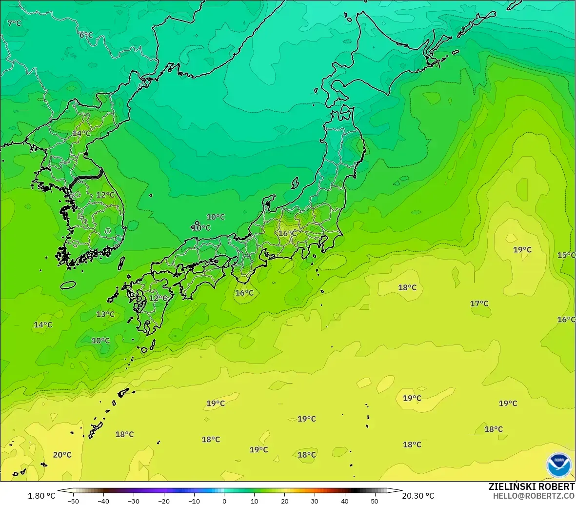 GFS modelo - Japón, Temperatura a 850 hPa