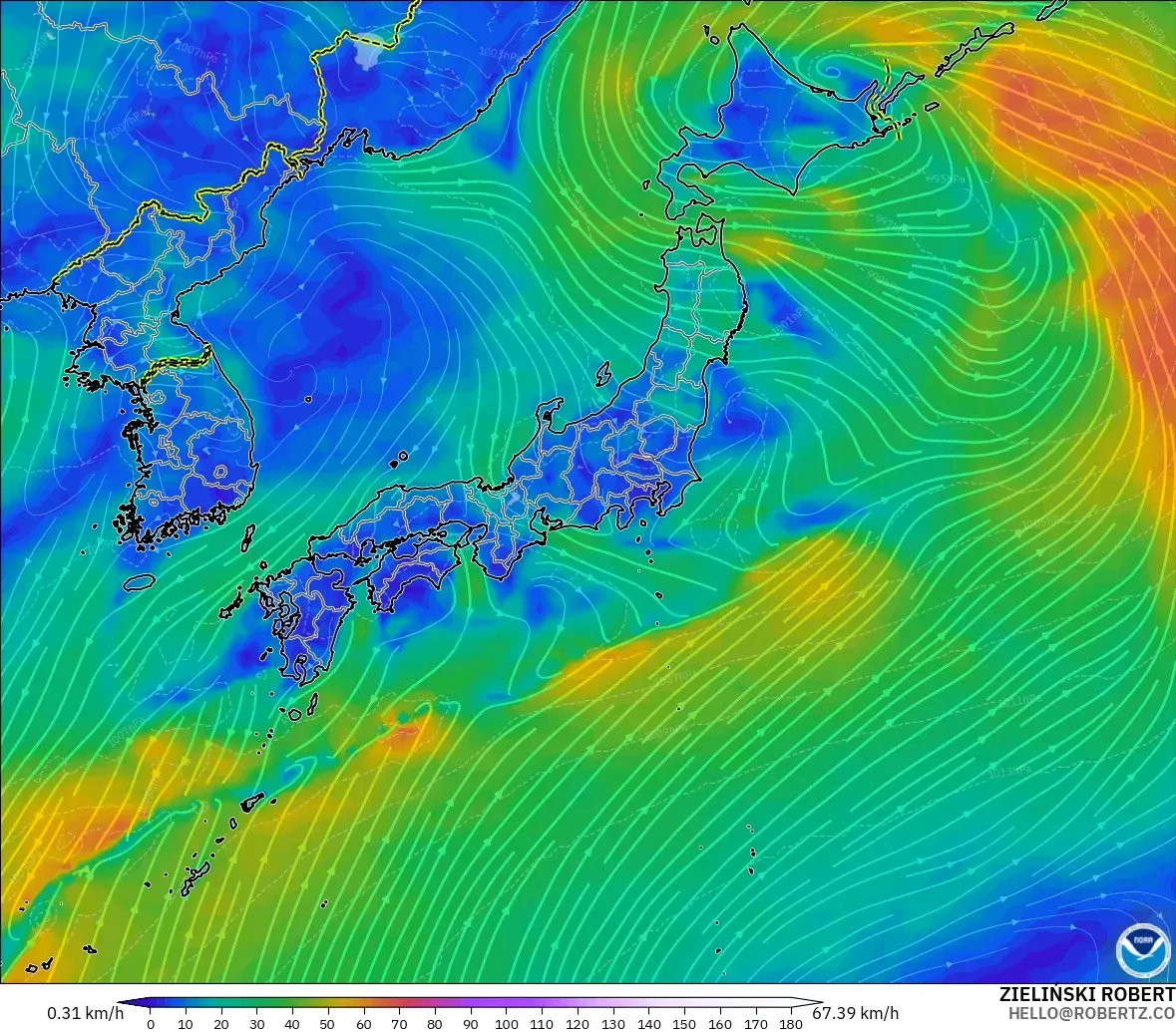 GFS modelo - Japón, Viento a 10 m