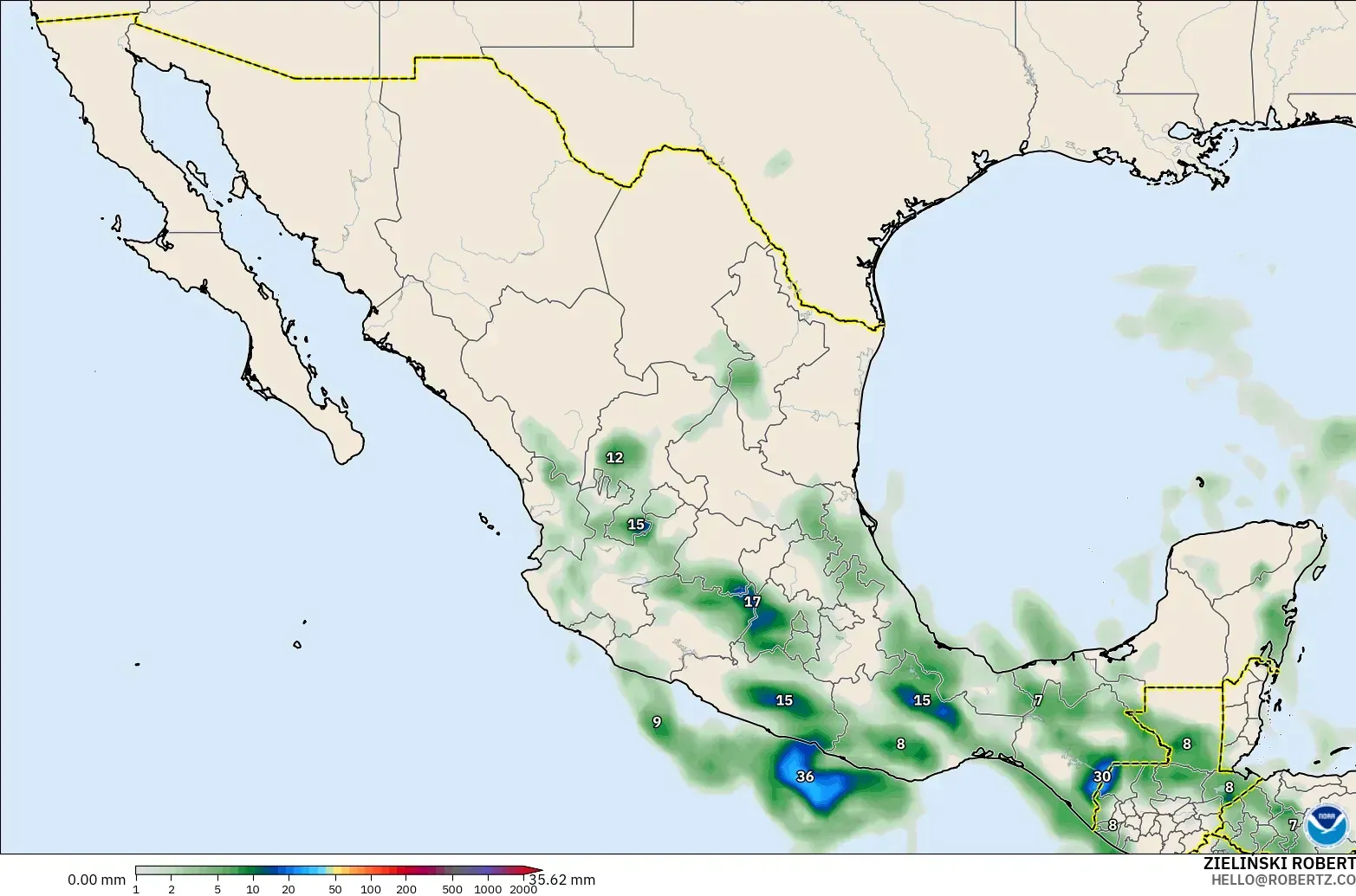 GFS modelo - México, Acumulación de precipitación