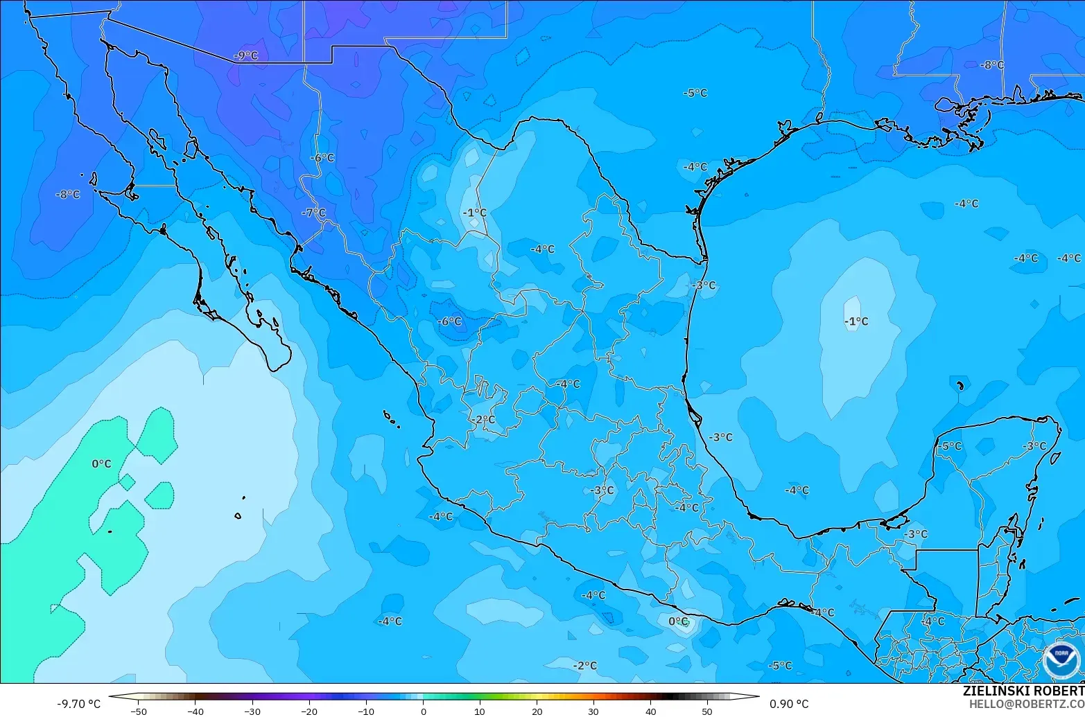 GFS modelo - México, Temperatura a 500 hPa