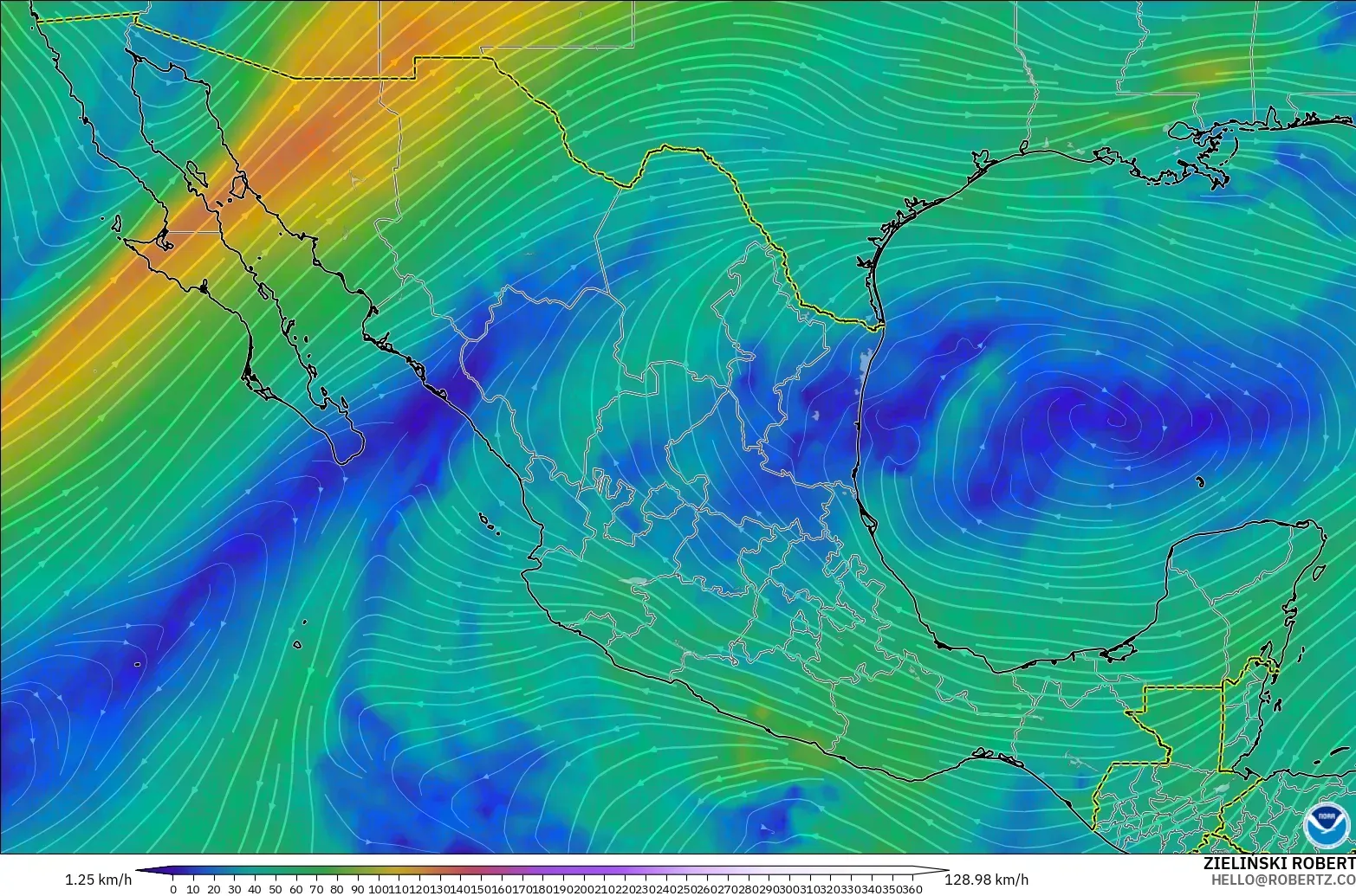GFS modelo - México, Viento a 300 hPa (corriente en chorro)