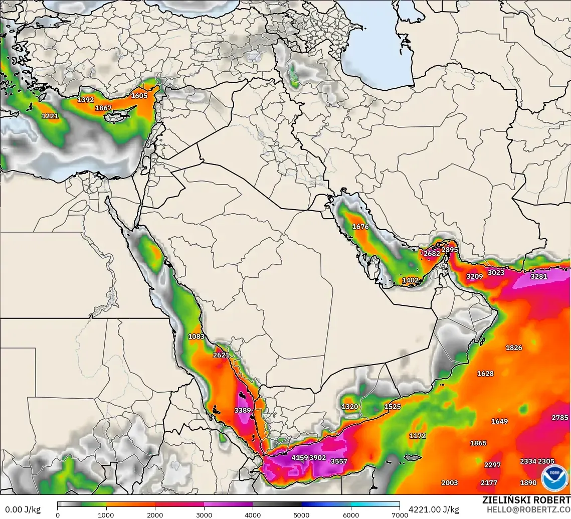 GFS modelo - Oriente Medio, CAPE