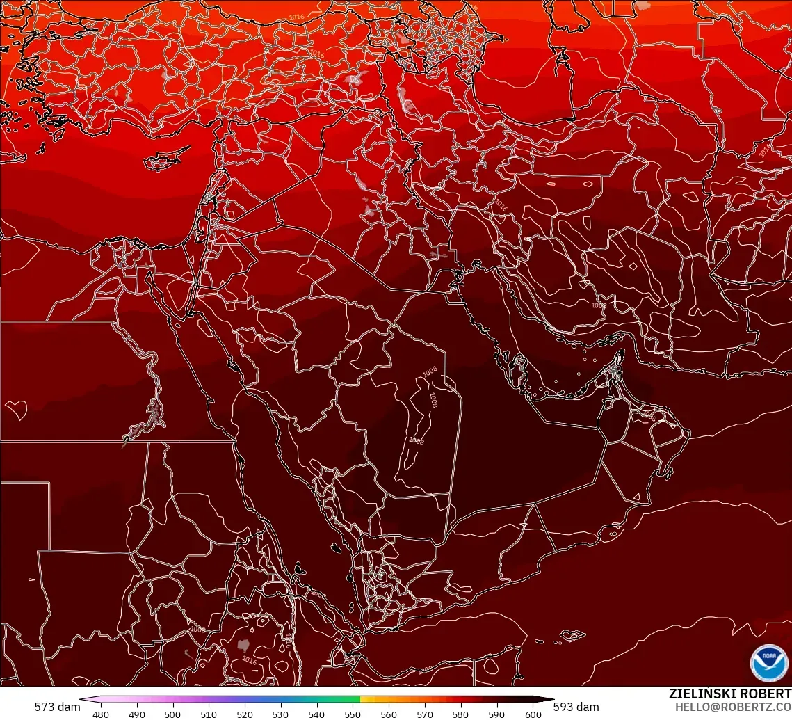 GFS modelo - Oriente Medio, Altura geopotencial a 500 hPa