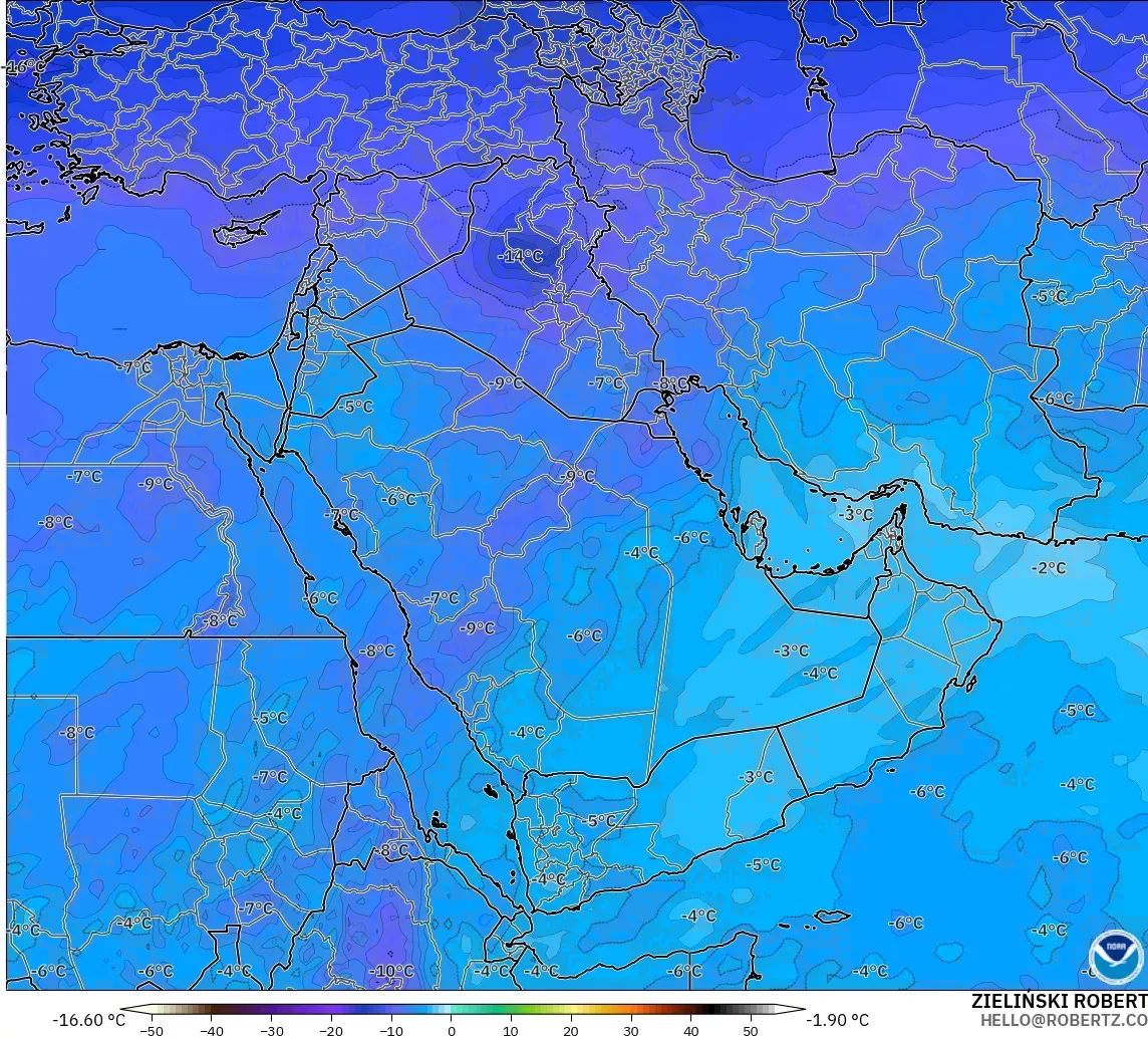 GFS modelo - Oriente Medio, Temperatura a 500 hPa