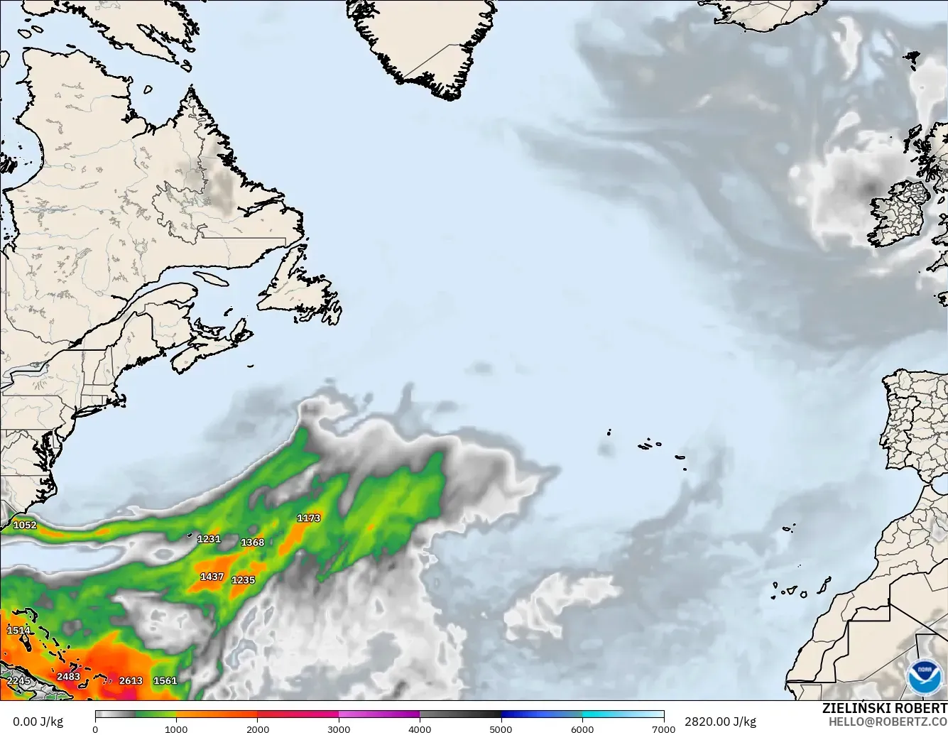 GFS modelo - Norte Atlántico, CAPE