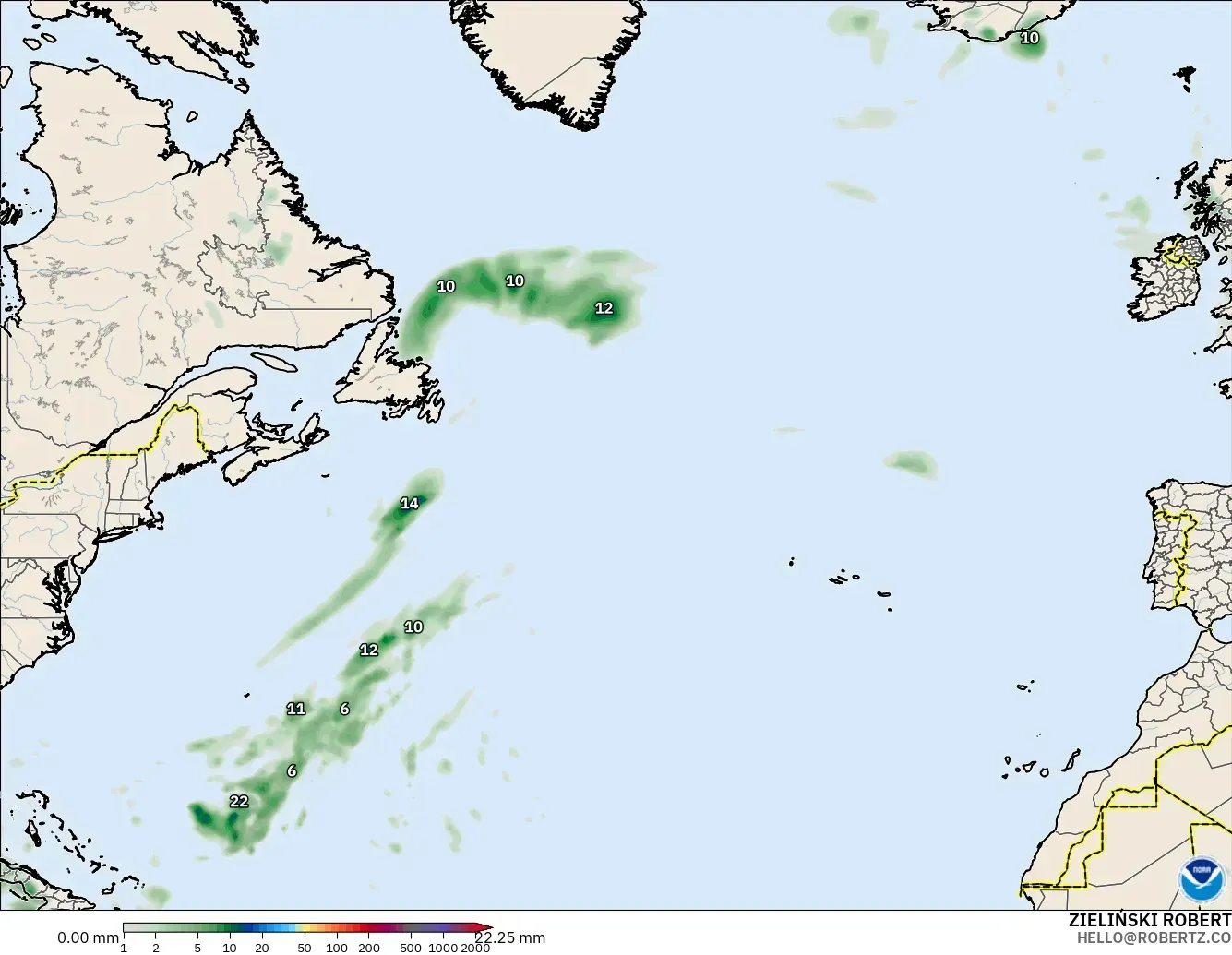 GFS modelo - Norte Atlántico, Acumulación de precipitación