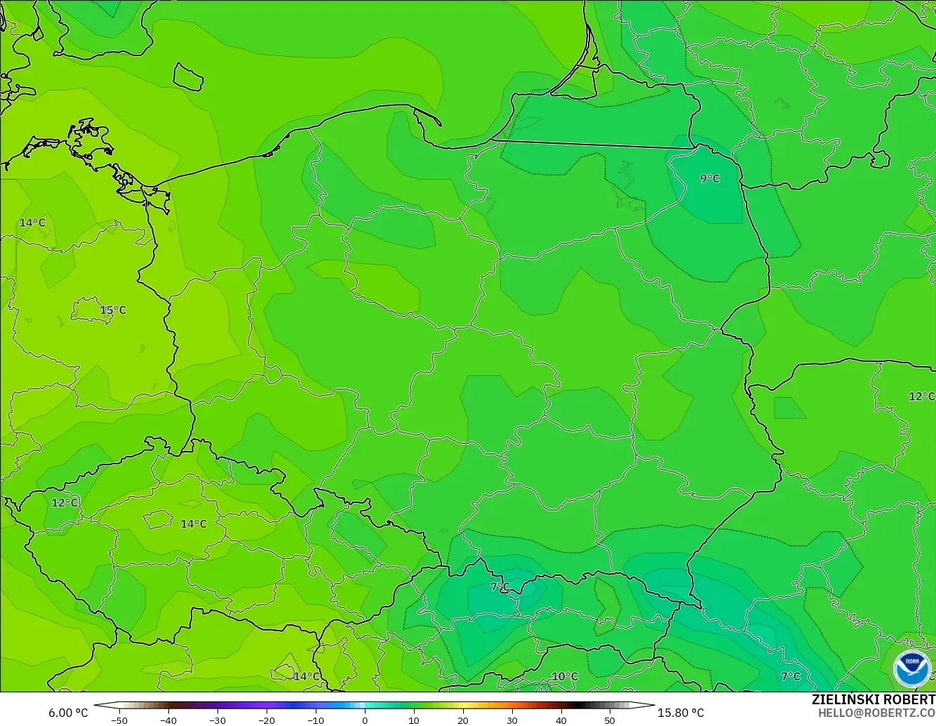 GFS modelo - Polonia, Punto de rocío a 2 m