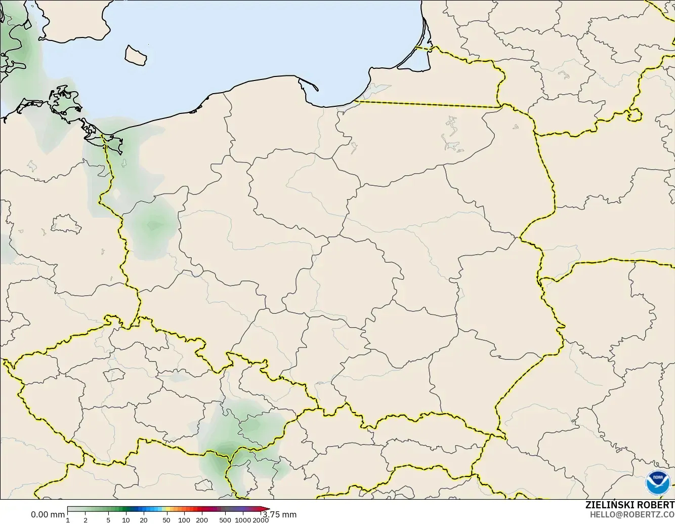 GFS modelo - Polonia, Acumulación de precipitación