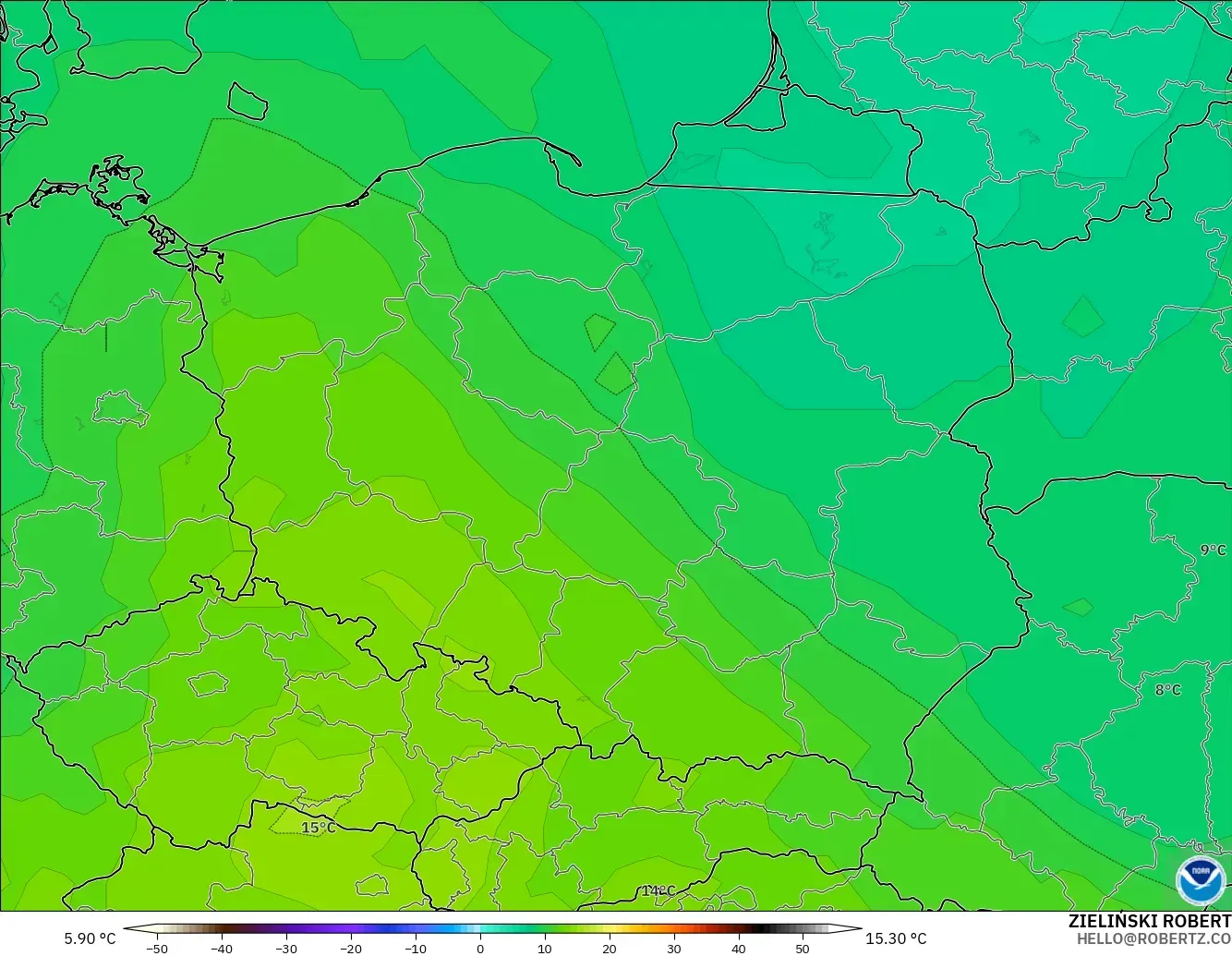 GFS modelo - Polonia, Temperatura a 850 hPa