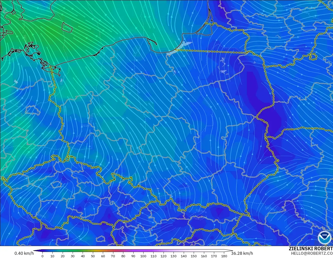 GFS modelo - Polonia, Viento a 10 m
