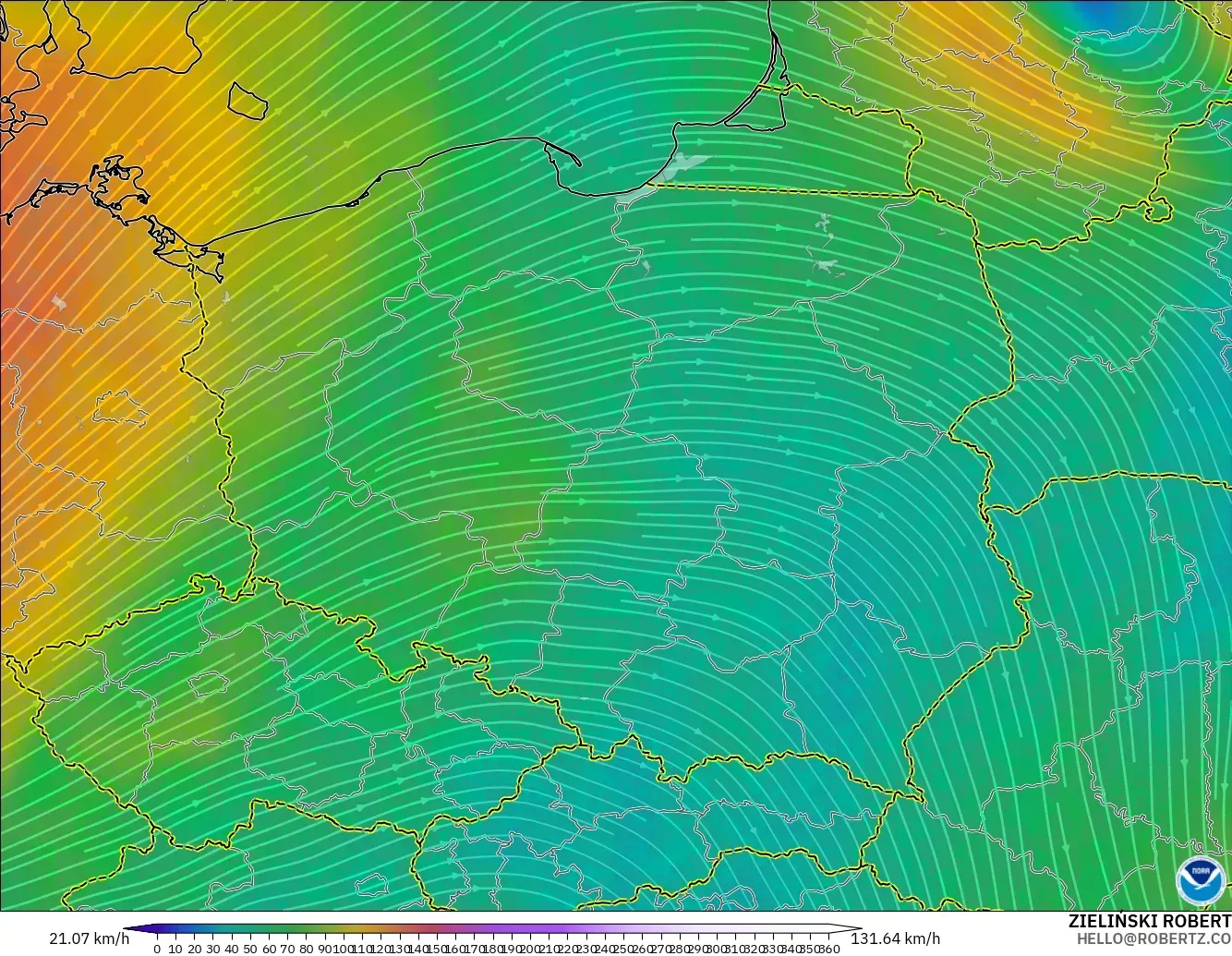 GFS modelo - Polonia, Viento a 300 hPa (corriente en chorro)