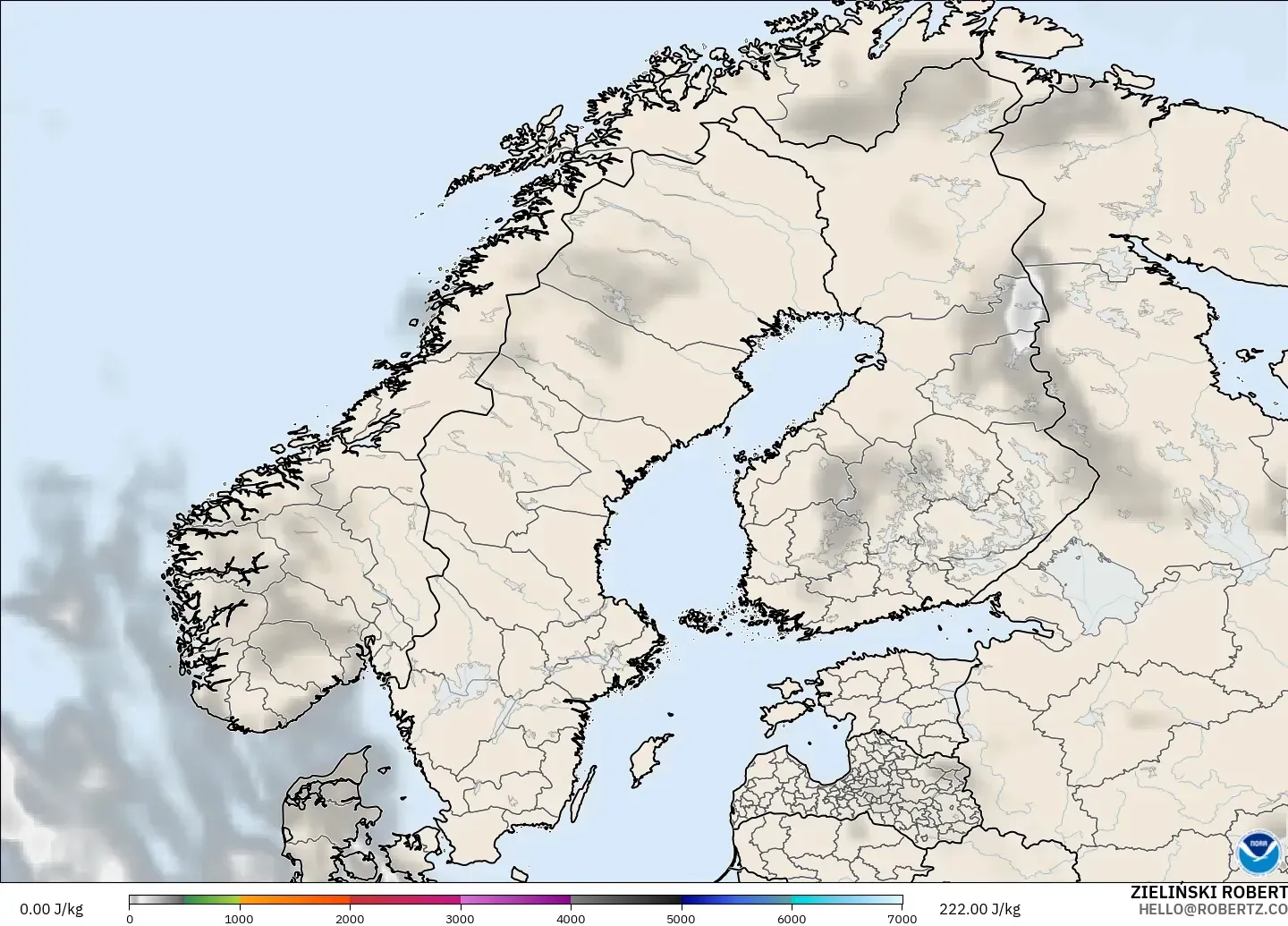 GFS modelo - Escandinavia, CAPE