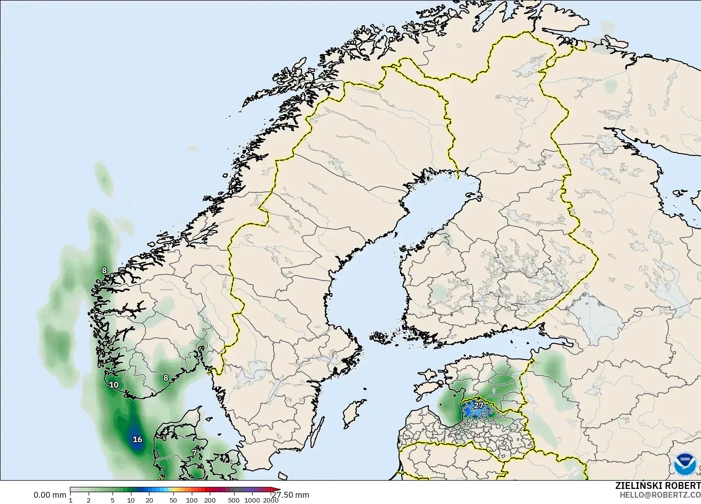 GFS modelo - Escandinavia, Acumulación de precipitación