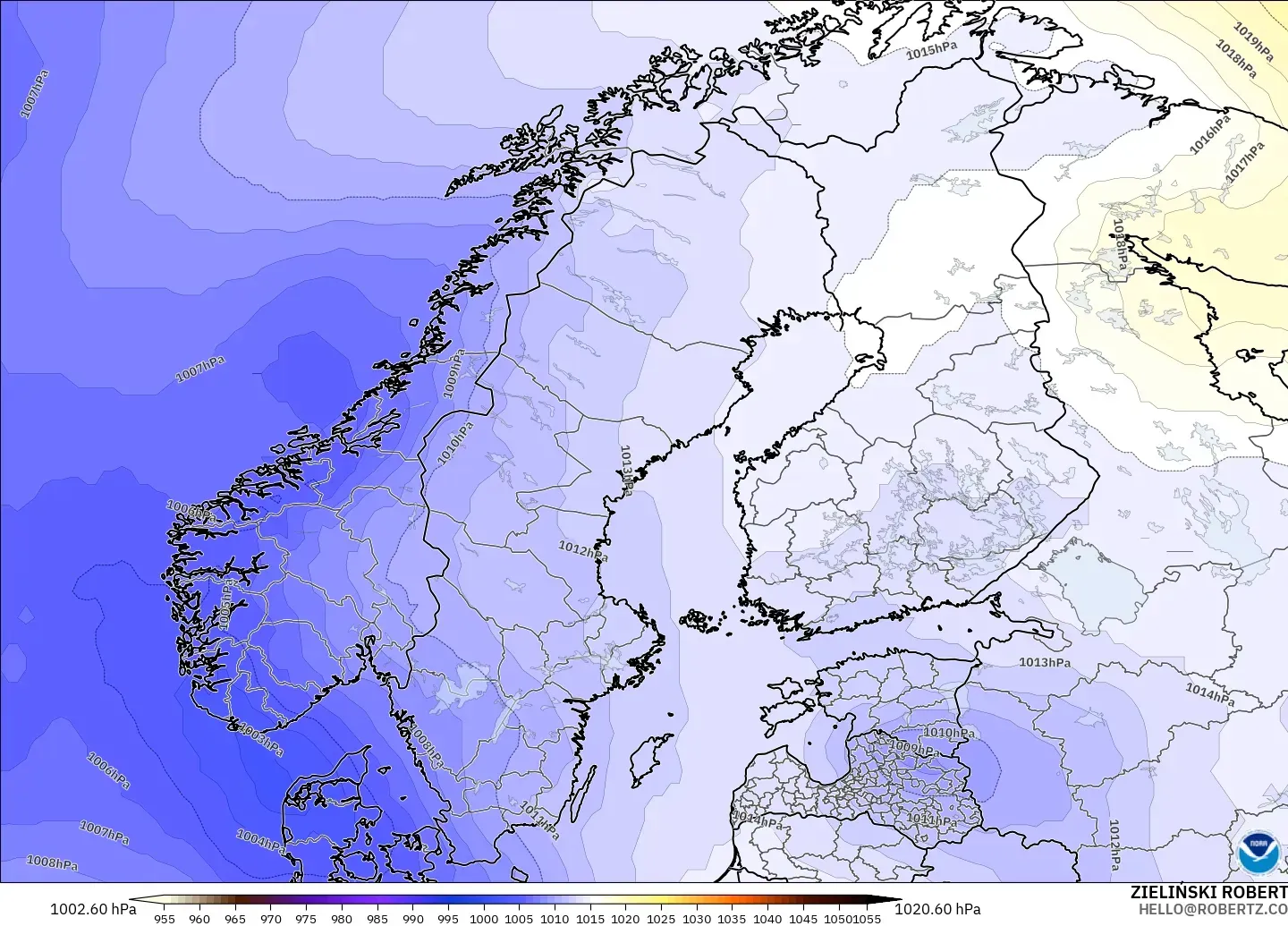 GFS modelo - Escandinavia, Presión