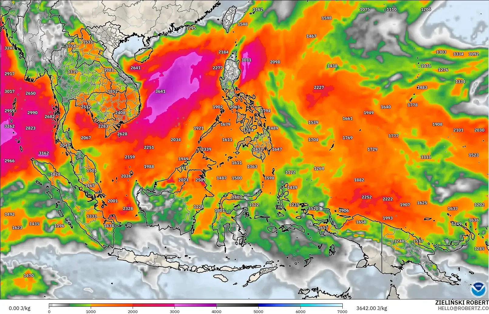 GFS modelo - Sudeste Asiático, CAPE