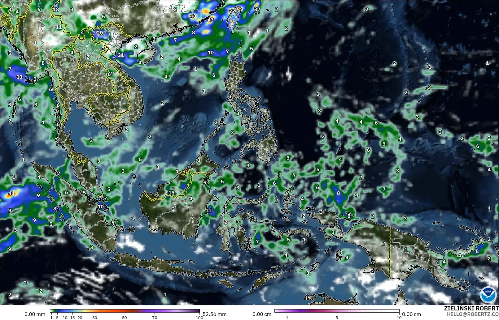 GFS modelo - Sudeste Asiático, Precipitación, nubes y presión