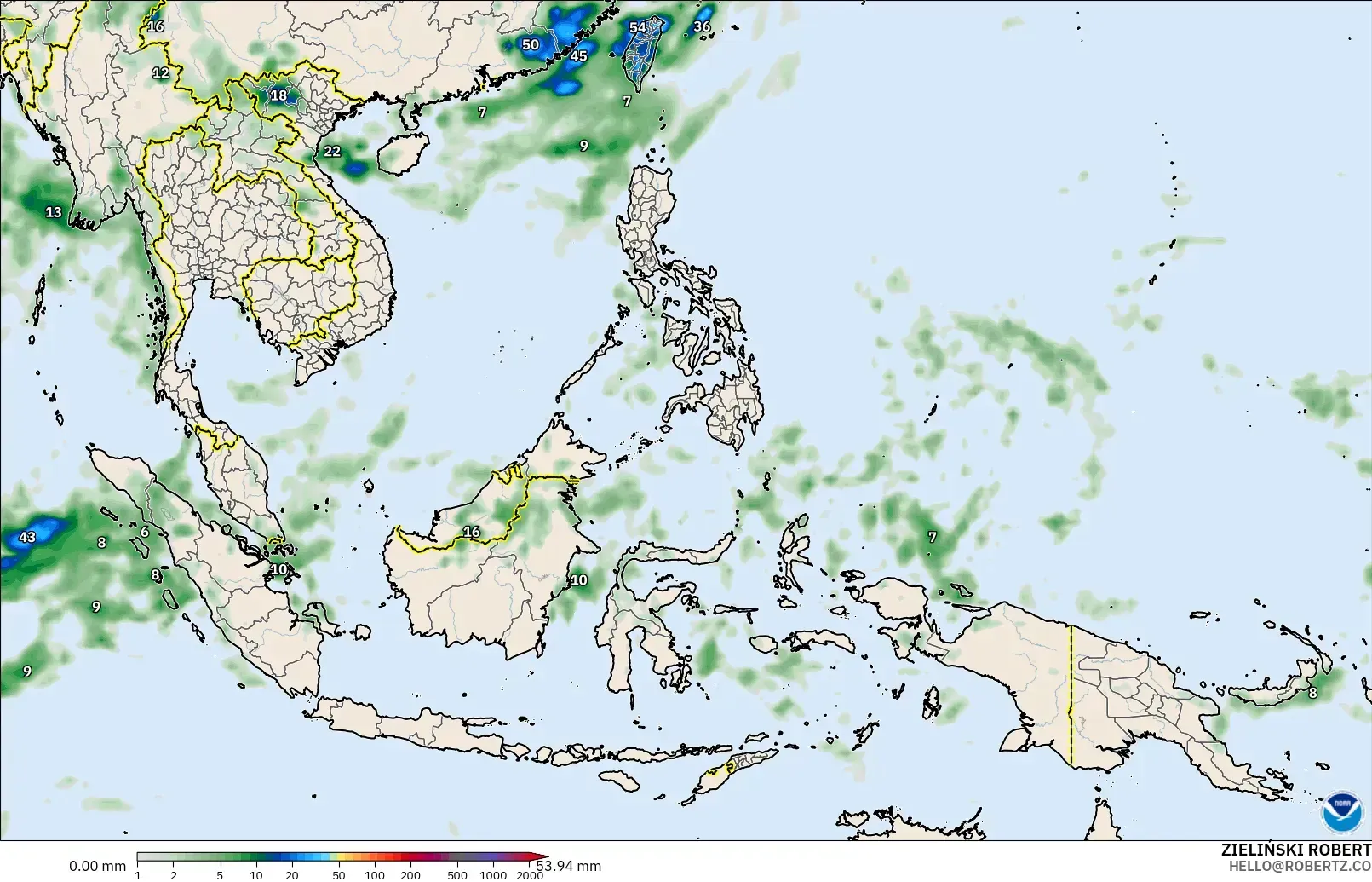 GFS modelo - Sudeste Asiático, Acumulación de precipitación