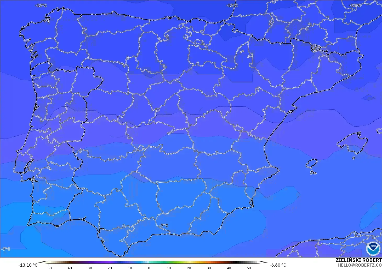 GFS modelo - España, Temperatura a 500 hPa