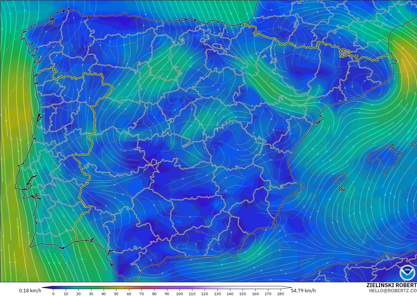 GFS modelo - España, Viento a 10 m