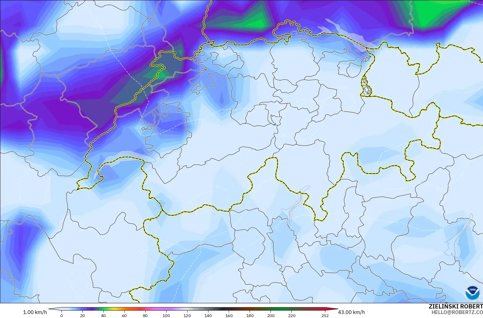 GFS modelo - Suiza, Ráfagas de viento