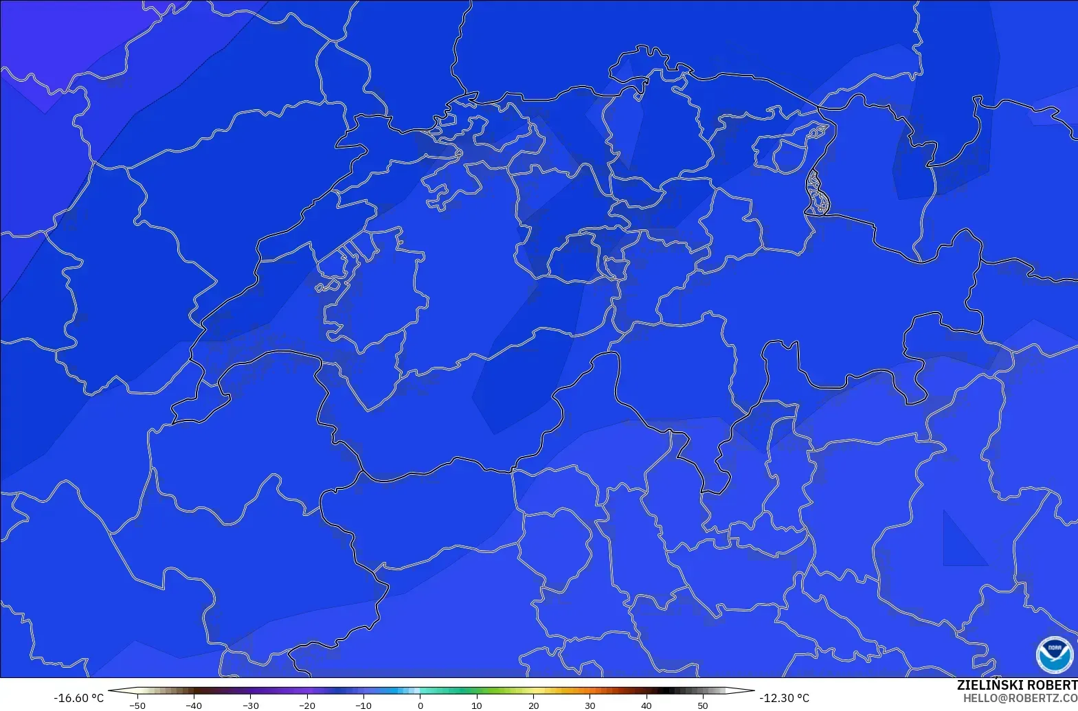GFS modelo - Suiza, Temperatura a 500 hPa