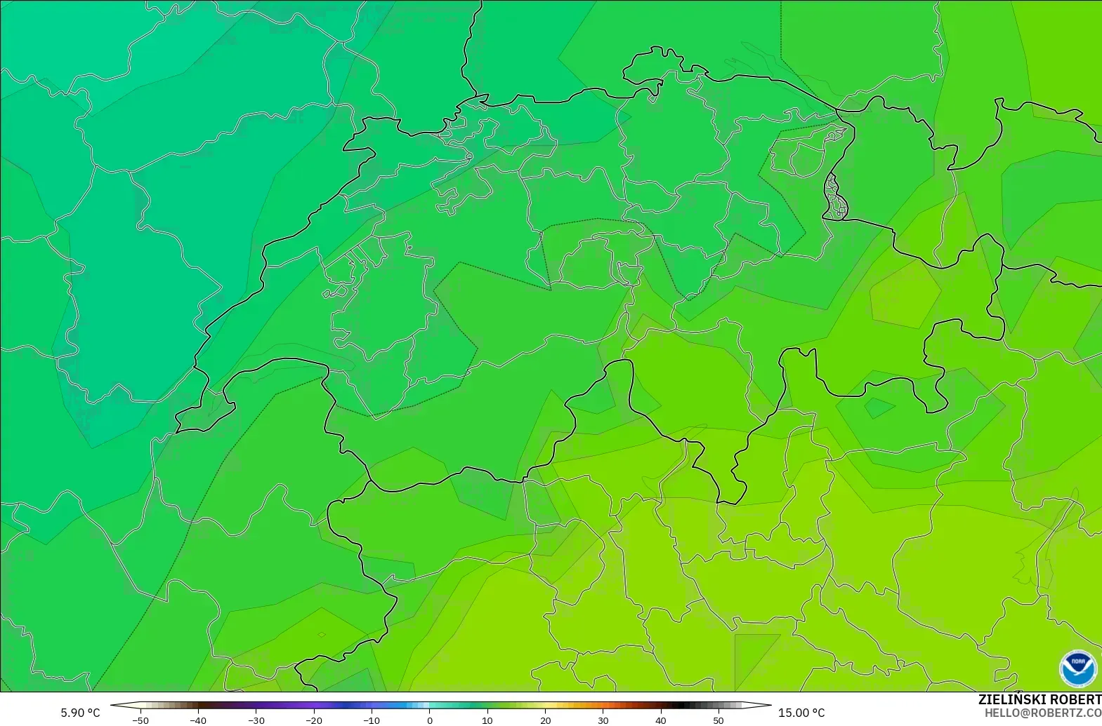 GFS modelo - Suiza, Temperatura a 850 hPa