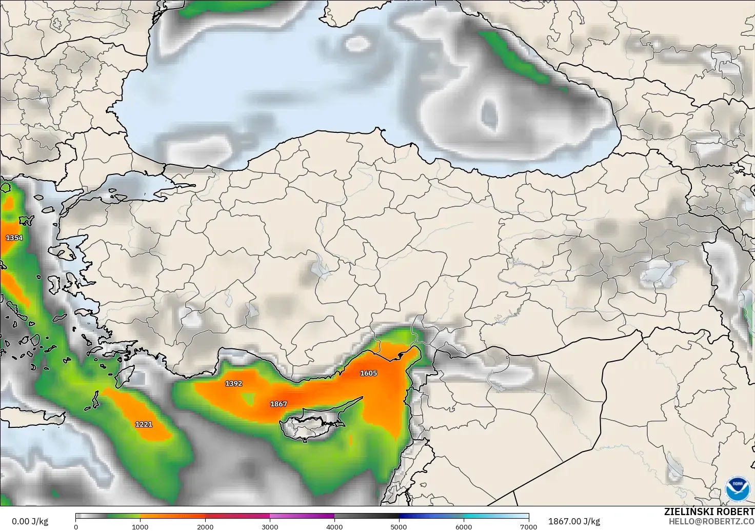 GFS modelo - Turquía, CAPE