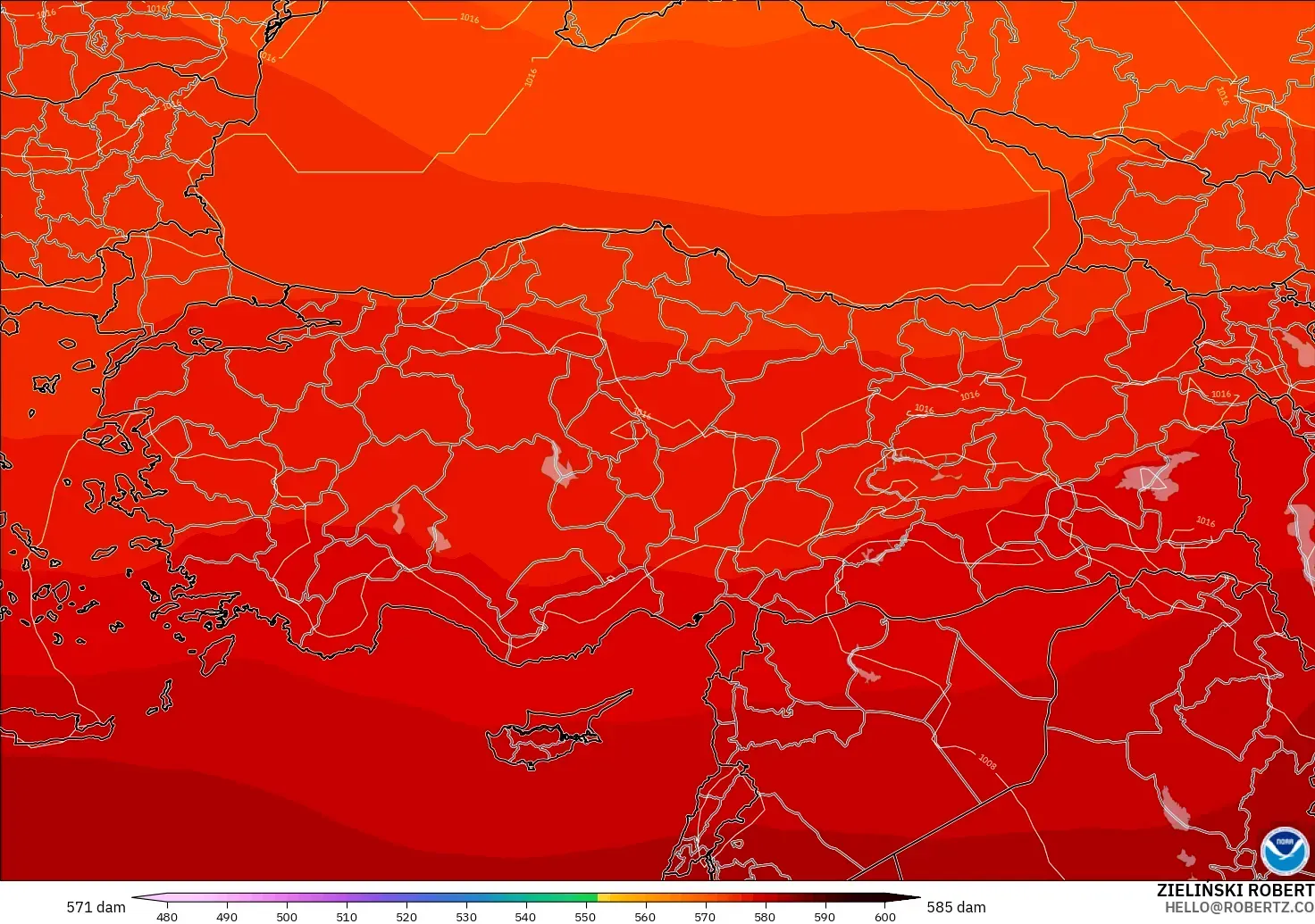 GFS modelo - Turquía, Altura geopotencial a 500 hPa