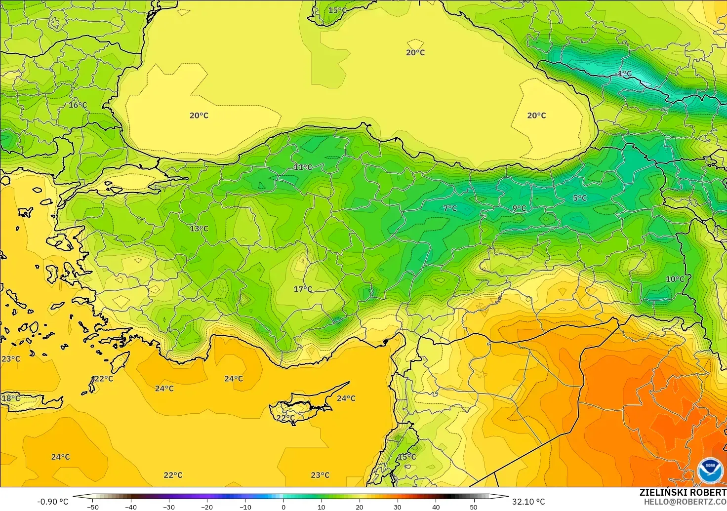 GFS modelo - Turquía, Temperatura a 2 m