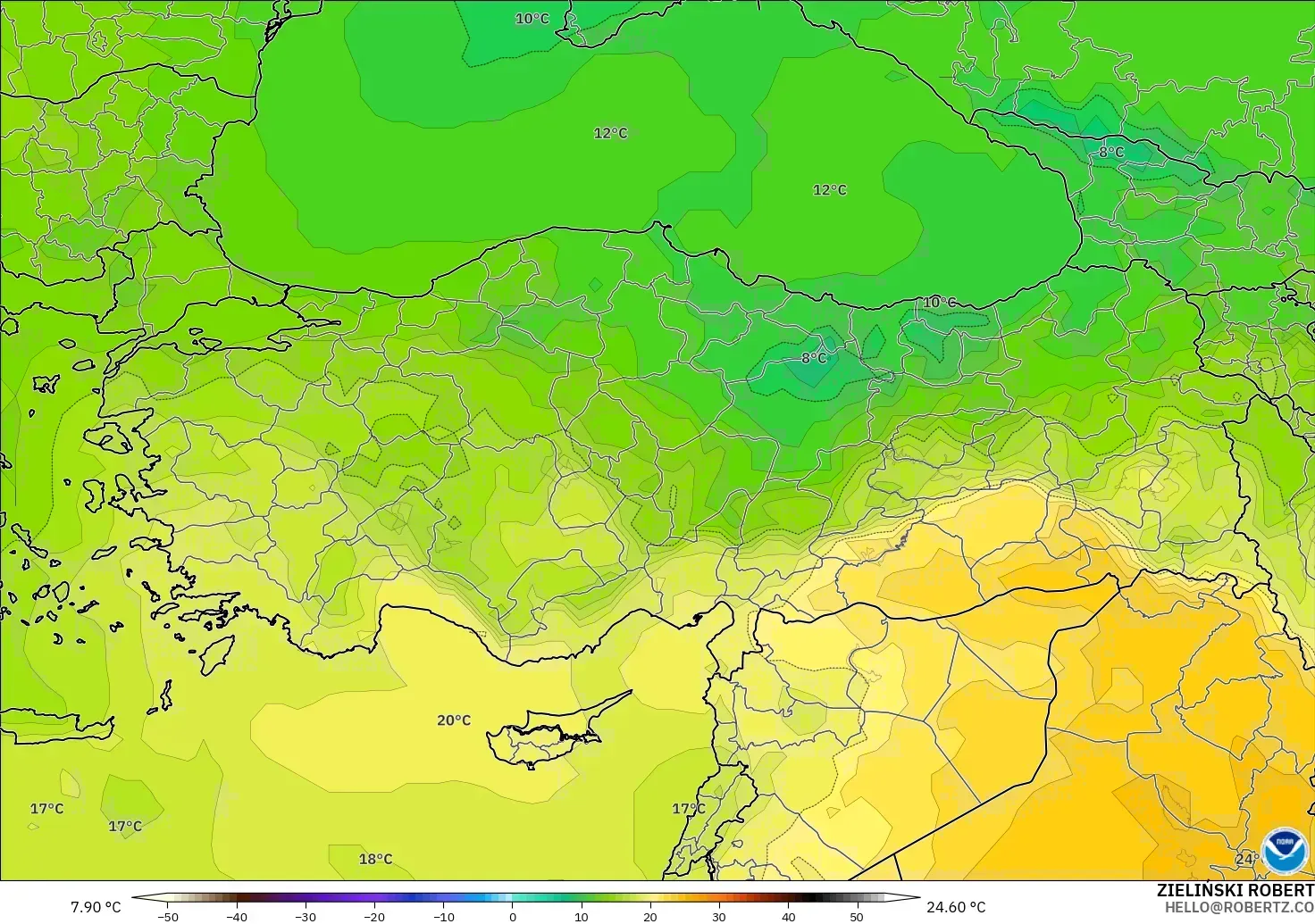 GFS modelo - Turquía, Temperatura a 850 hPa
