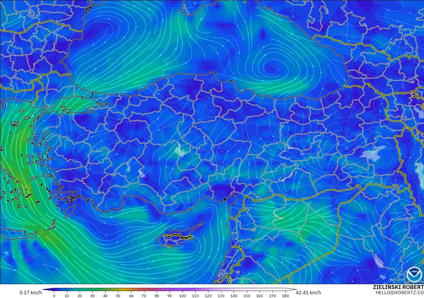 GFS modelo - Turquía, Viento a 10 m
