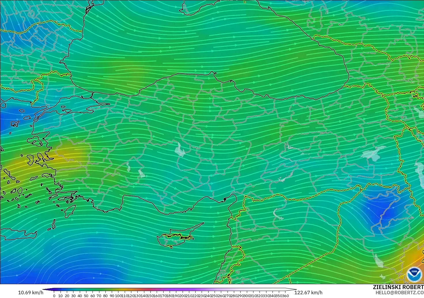 GFS modelo - Turquía, Viento a 300 hPa (corriente en chorro)