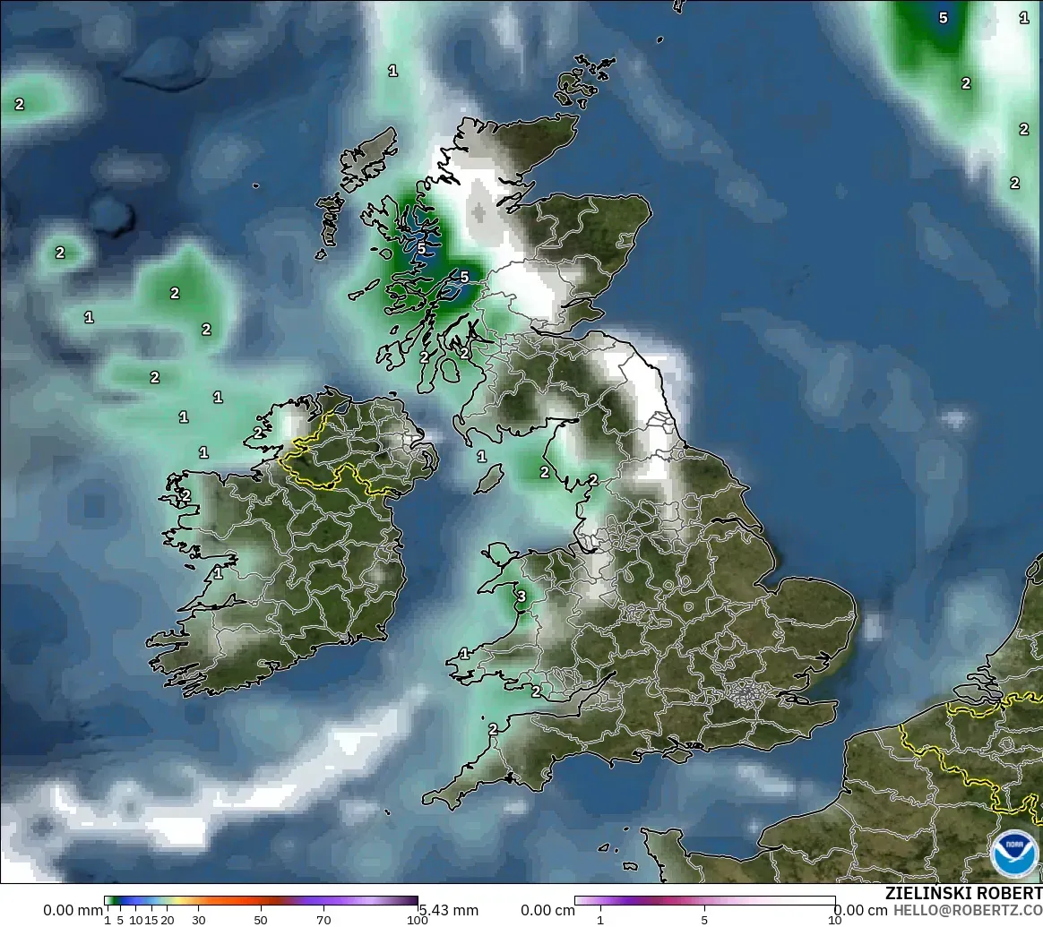 GFS modelo - Reino Unido, Precipitación, nubes y presión