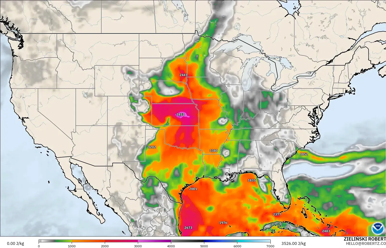 GFS modelo - Estados Unidos, CAPE