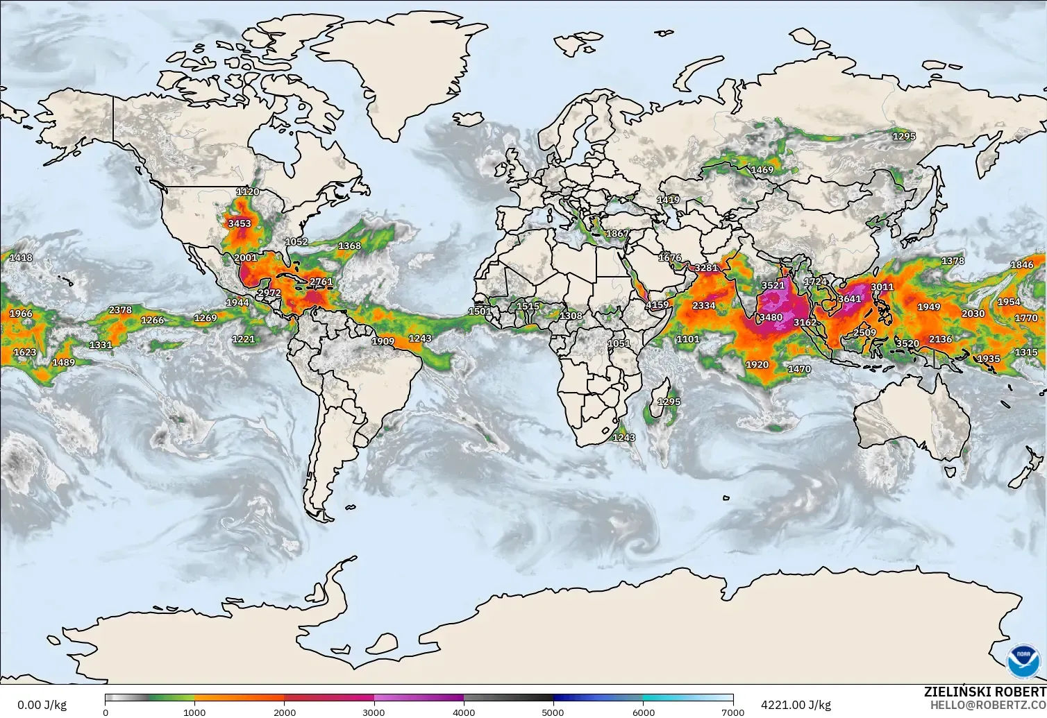 GFS modelo - Mundo, CAPE