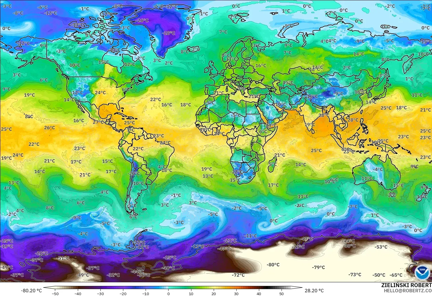 GFS modelo - Mundo, Punto de rocío a 2 m
