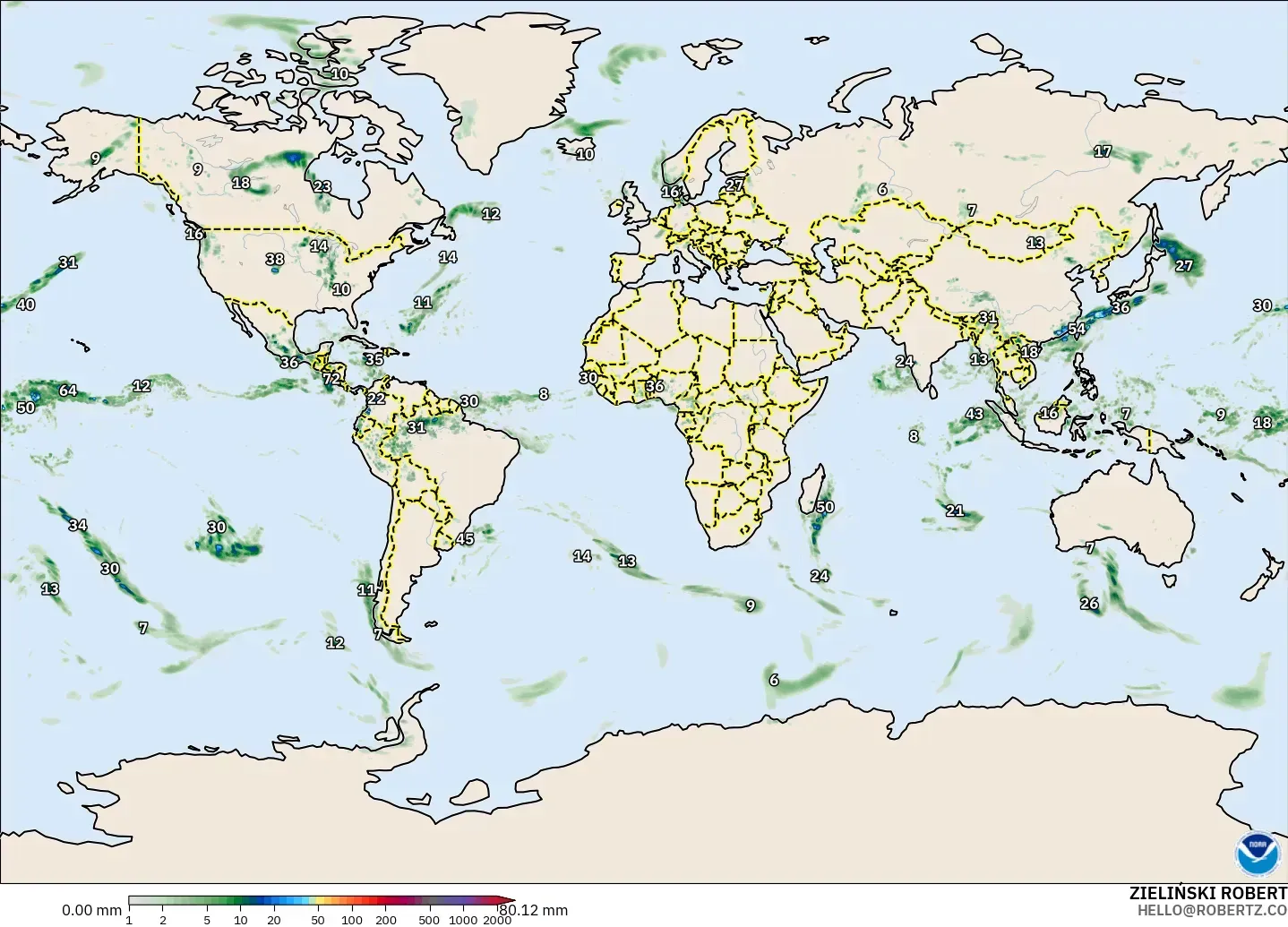 GFS modelo - Mundo, Acumulación de precipitación